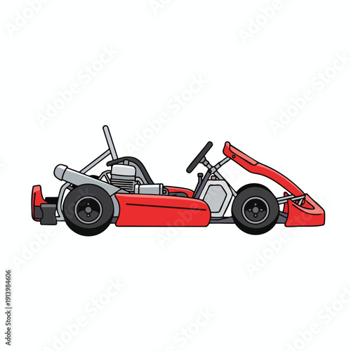 Red and black racing go kart on a smooth track ready for a race