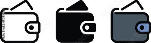 Set of three wallet icons depicting different styles of financial storage solutions
