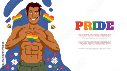 muscular man forming heart shape with hands over his chest for pride