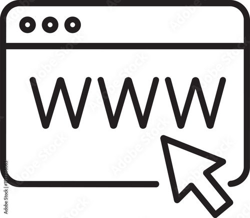 Internet browser window with www text and cursor arrow representing world wide web surfing