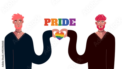 two men with pink hair making heart shape together with their arms