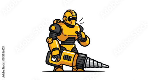 Robot Character Holding Power Drill Tool.