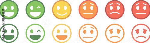Emotional spectrum icons conveying moods, wellbeing, and stress