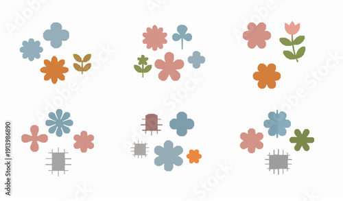 Mid Century Modern Abstract Star and Flower Geometric Vector Symbols Collection