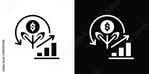 Return On Investment Icon Sheet Black And White