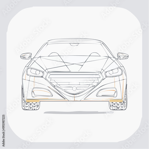 Detailed technical drawing of a car front view with precise measurements.