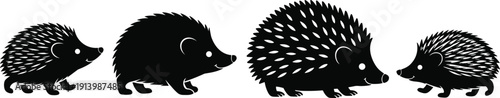 Hedgehog Silhouette Collection with Detailed Spines Isolated Black Vector Set of Cute Woodland Animals Illustration