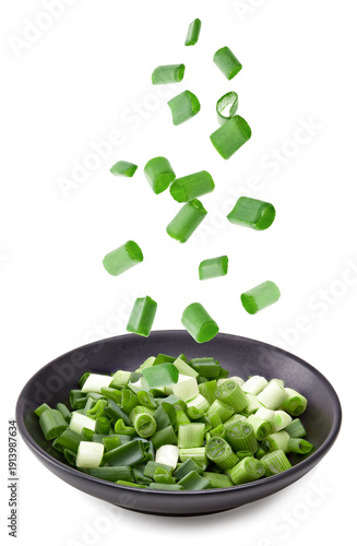 zest of onion in black plate isolated on white background. full depth of field. clipping path