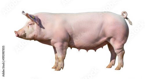High-quality image of a pink pig standing profile, isolated on transparent background