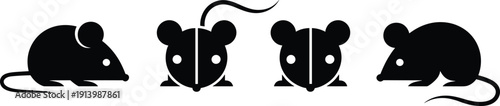 Mouse and Rat Silhouette Collection in Simple Black Icons Isolated on White Background for Animal Vector Design