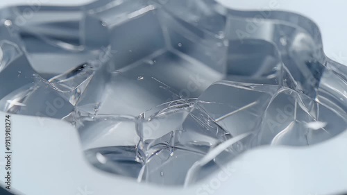 Close-up of clear, shimmering gelatinous substance with abstract, fluid movement and light reflections.