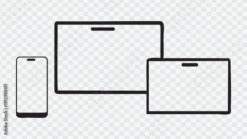 Modern electronic devices including smartphone tablet and laptop outline
