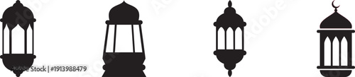 Islamic lantern icons set for ramadan kareem celebration traditional middle eastern lamp silhouettes