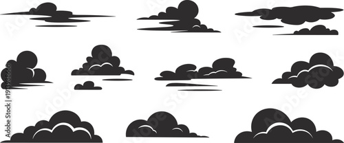Cloud Silhouette Collection Set Black Cartoon Sky Shapes Isolated Vector Illustration for Weather Design and Graphic Elements
