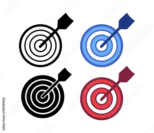 Target dartboard icons set with arrow symbols for business goal achievement success marketing strategy and objective focus vector illustration