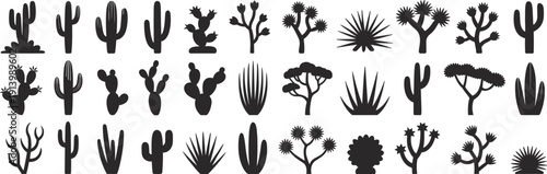 Desert Cactus and Succulent Silhouette Collection in Black Isolated on White Background for Nature Vector Design Projects