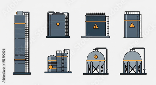 Industrial storage tanks and silos collection vector illustration.