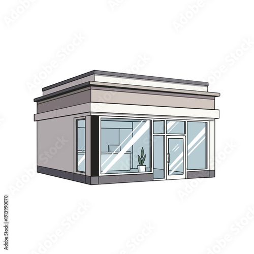 Modern Commercial Retail Storefront with Large Glass Windows and Entrance Door
