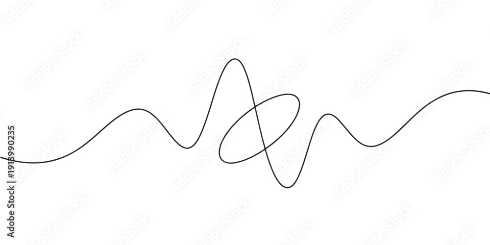 Obraz premium Minimal Continuous Wavy Line Vector Illustration, Abstract Flowing Curve Element Isolated on White