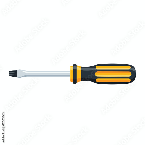 Flathead Screwdriver with a Yellow and Black Handle for Home DIY and Repairs