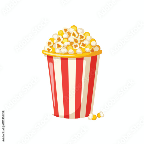 Delicious Popcorn in Classic Red and White Striped Container for Movie Night or Snack Time