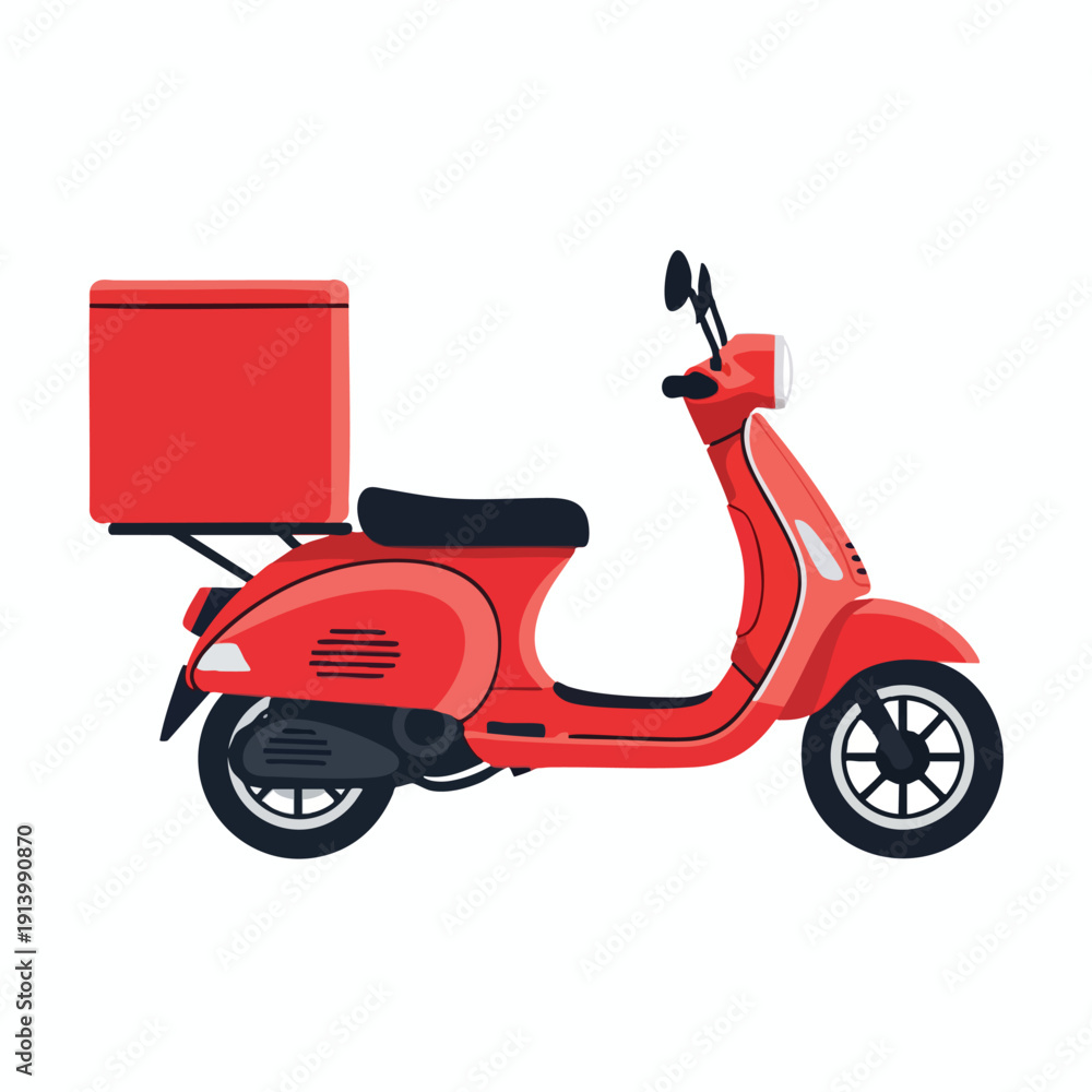 Obraz premium Modern Red Scooter with Delivery Box for Urban Transportation and Logistics