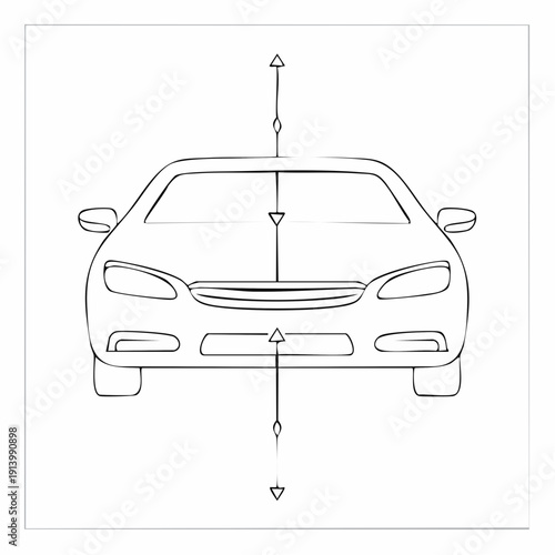 Front view diagram of a car with measurement indicators.