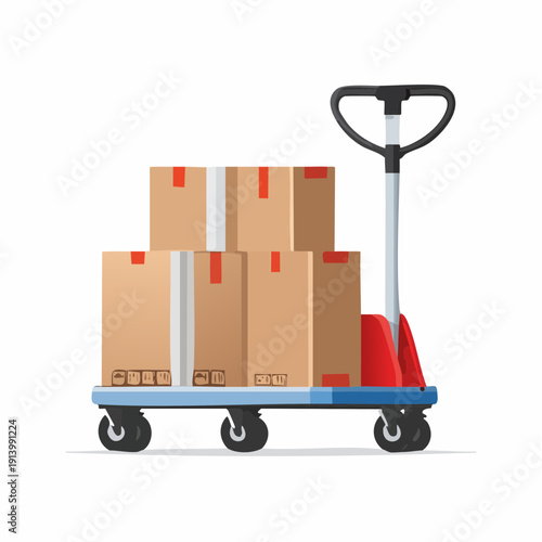 Cardboard Boxes Stacked on a Pallet Jack Ready for Shipping and Logistics