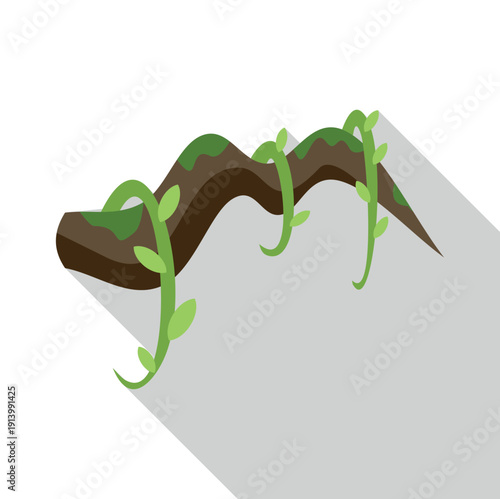 Illustration of a brown tree branch with green climbing liana spreading across