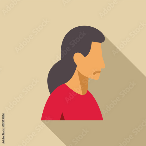 Woman flat design character showing a sad or unhappy facial expression with long shadow