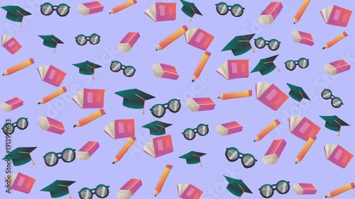 School supplies and graduation caps set on a blue background. Ideal for educational content or graduationrelated designs.