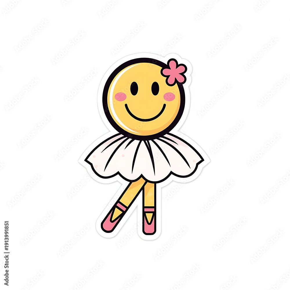 Fototapeta premium Smiley Ballerina Icon Emoticon with White Tutu and Ballet Shoes No Background