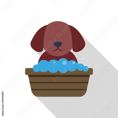 Dog taking bath receiving grooming and cleaning