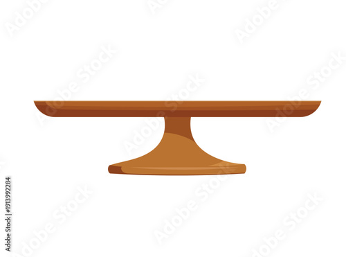 Wooden Cake Stand Isolated on White Background. Empty dessert pedestal in flat vector style, perfect for bakery display, food presentation, mockup design and celebration decoration graphics.