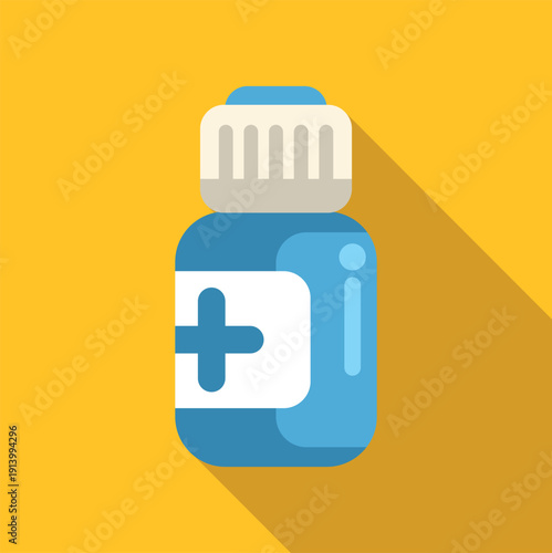 Blue medicine bottle with a white cross showcasing healthcare and pharmacy concepts
