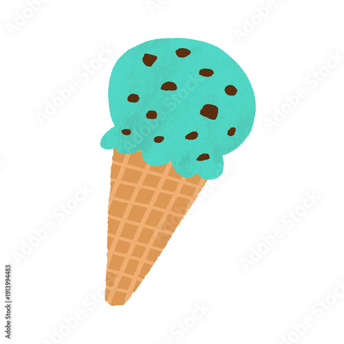 水彩風手描き　チョコミントアイスのイラスト