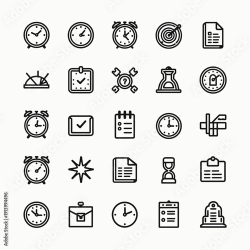Time Management Icons Outline Vector Productivity Line Art Set