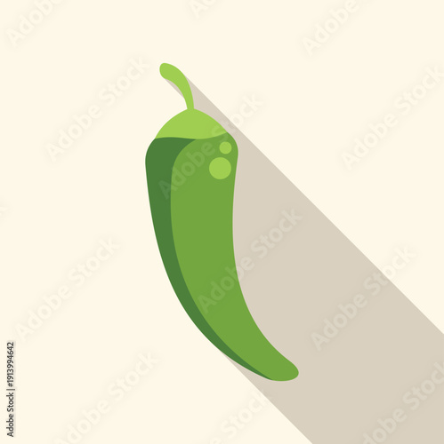 Green jalapeno chili pepper icon with a long shadow