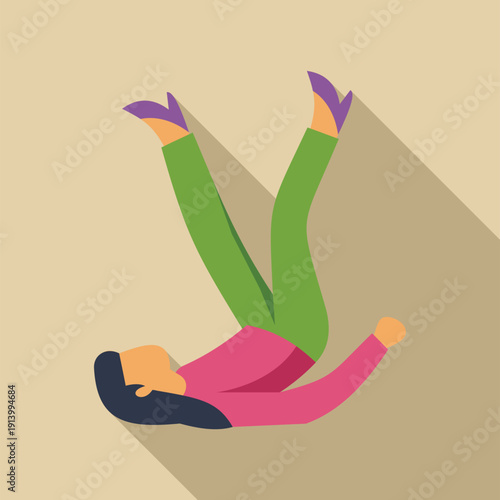 Woman experiencing a fall or accident while floating in gravity