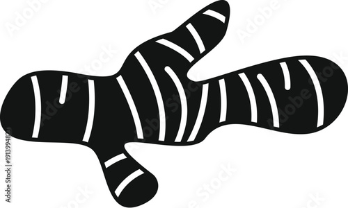 Black and white illustration depicting fresh ginger root, a popular food ingredient and spice