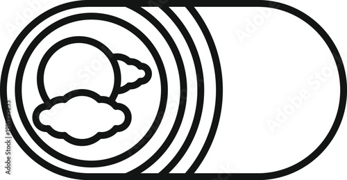 Interface element showing a sun and clouds in an on off toggle for day mode