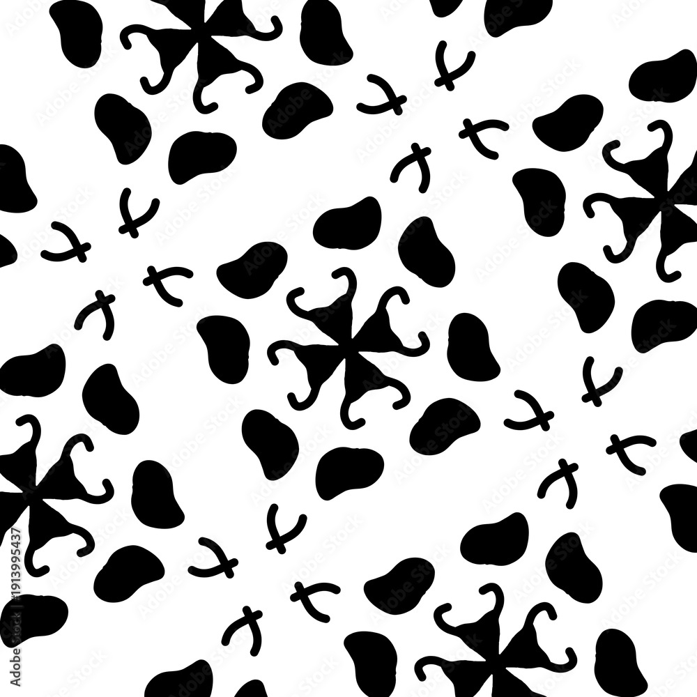 Fototapeta premium Seamless black and white abstract pattern with hand drawn organic shapes.