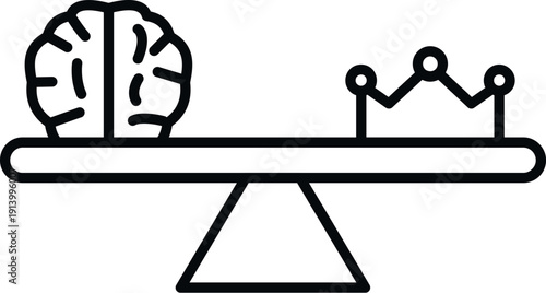 Brain and crown balancing on a seesaw, representing the choice between wisdom and power
