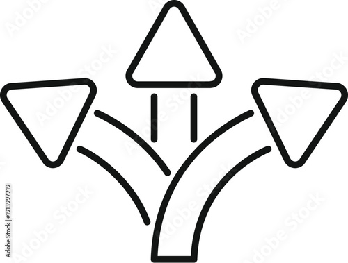 Line art icon illustrating a decision point, choice, or various directional options
