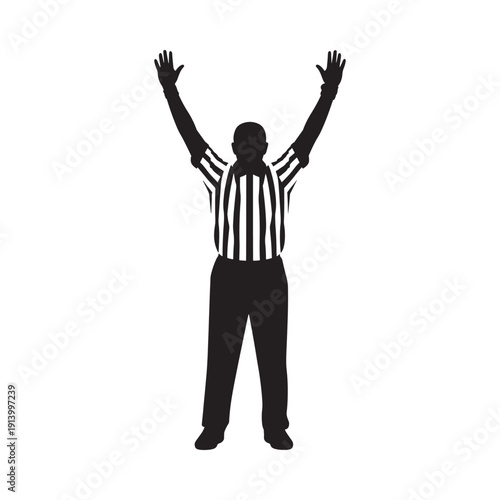 Silhouette of a referee raising arms in a victory or signal gesture