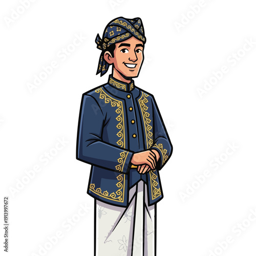 Traditional Blue and Gold Ethnic Costume