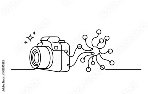 Camera infused with neural network concept illustration