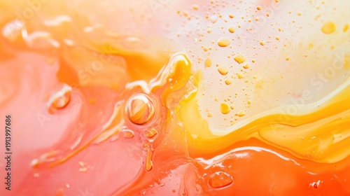 Abstract Colorful Liquid Swirls and Bubbles Macro Shot.