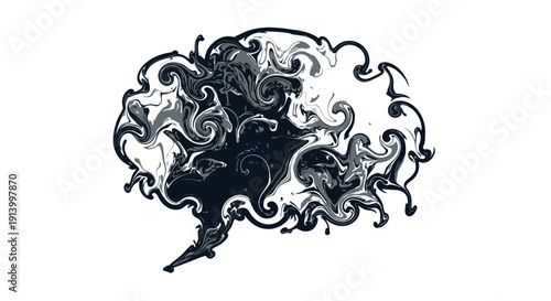 Abstract fluid pattern forming human brain shape on white