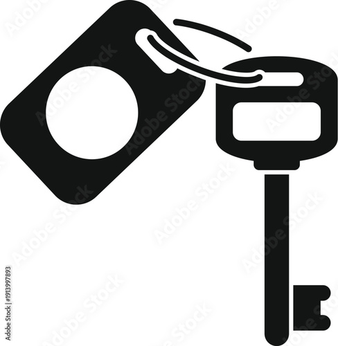 Key and blank tag creating an icon representing security, hotel, or privacy